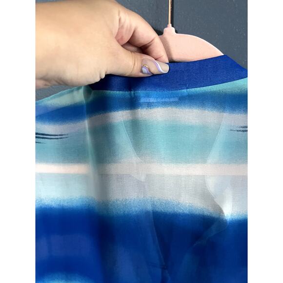 CHA CHA VENTE Top Layered Asymetrical Hilow Multi Blue Sheer Swimsuit Coverup XL - Picture 8 of 9